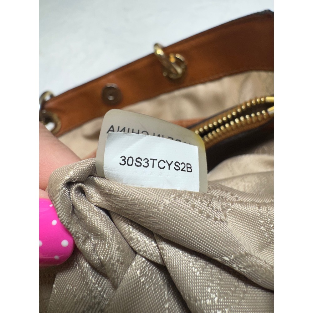 Michael Kors Cynthia Medium Satchel Brown MK Logo Tote Bag purse 30S3TCYS2B - Picture 8 of 9